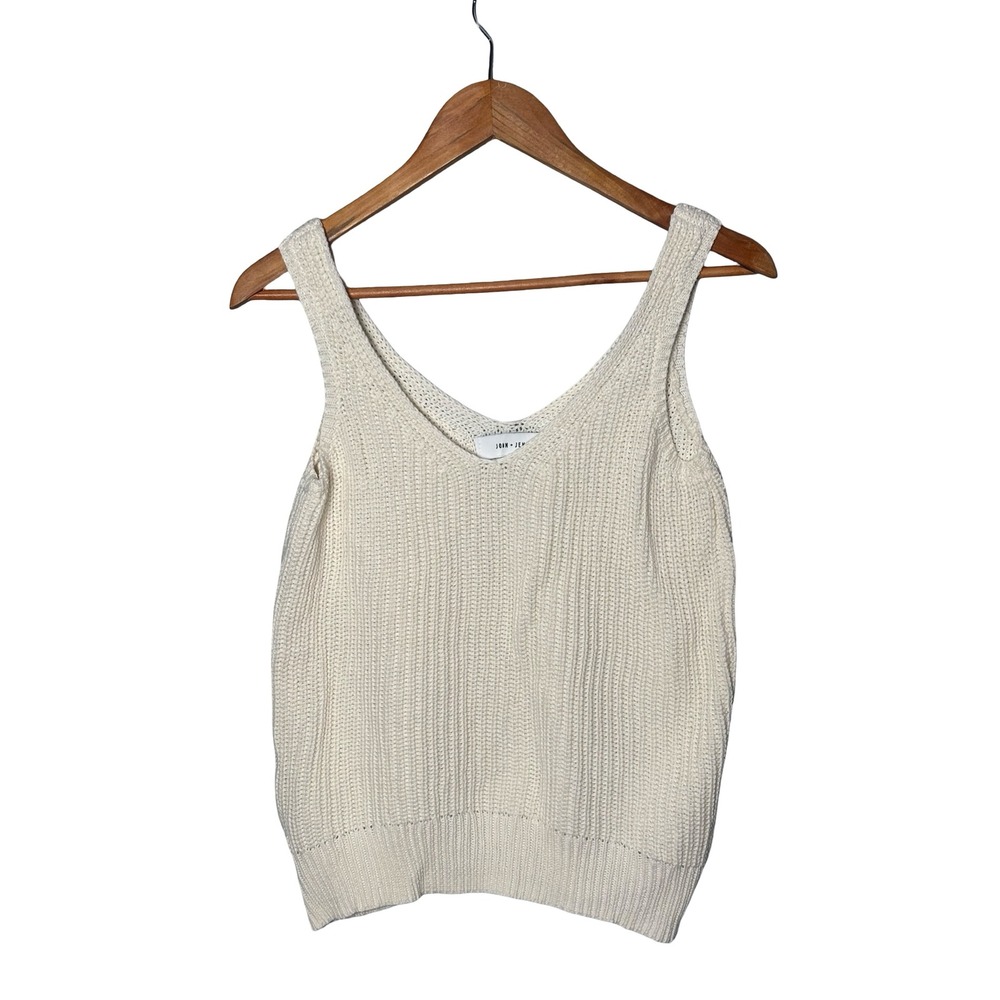 John + Jenn Women Cream Ivory 100% Cotton Chunky Knit V-Neck Sweater‎ Tank Top S